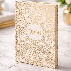 Dior Gold Baroque Luxury Notebook – Gilded Pages, Ribbon Bookmark (New)